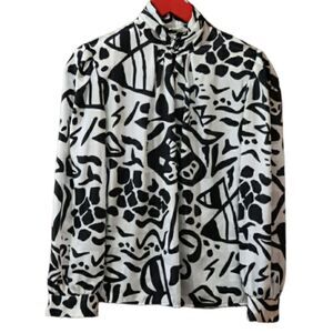Lloyd Williams Black & White Abstract 80s Statement Blouse Size 8